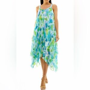 Nina Leonard NWT Dress Kaftan Size M Robin's Egg Multi